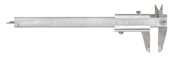 Taschenmessschieber 0-150 mm f&uuml;r Linksh&auml;nder mit Tiefenma&szlig; und Feststellschraube
