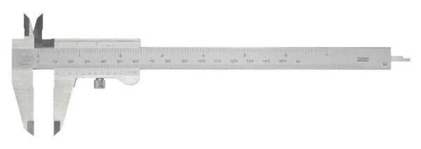 Pr&auml;zisions-Taschenmessschieber 0-150 mm mit parallaxfreier Ablesung, Doppel-Prismenf&uuml;hrung, Tiefenma&szlig; und Feststellschraube