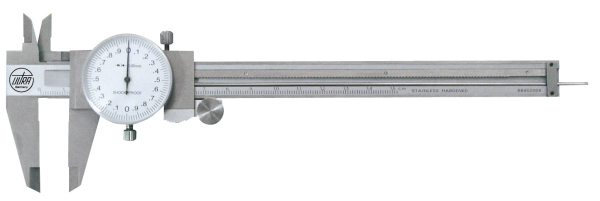 Taschenmessschieber 0-150 mm mit Uhrenablesung, Feststellschraube und Tiefenma&szlig; rund, Ablesgenauigkeit 0,02 mm