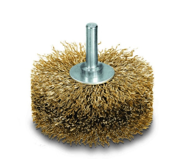 Strukturierb&uuml;rste &Oslash; 80x35 mm, Stahldraht vermessingt gewellt 0,25 mm, Schaft-&Oslash; 8,0 mm