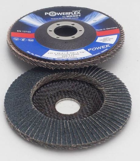 F&auml;cherschleifscheiben Powerflex mit Zirkonkorund Typ G27 (konisch 8&deg;), &Oslash; 115 mm, Bohrung 22,23 mm