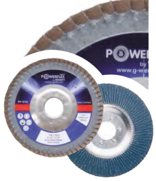 F&auml;cherschleifscheiben Powerflex mit Zirkonkorund Typ S29 (konisch 15&deg;), &Oslash; 125 mm, Bohrung 22,23 mm, AluEdge Schleifrand, Aluminiumteller