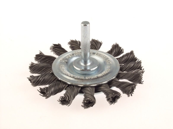 Zopf-Rundb&uuml;rste &Oslash; 75x16 mm, rostfreier Stahldraht gezopft 0,5 mm, Schaft-&Oslash; 6,0 mm